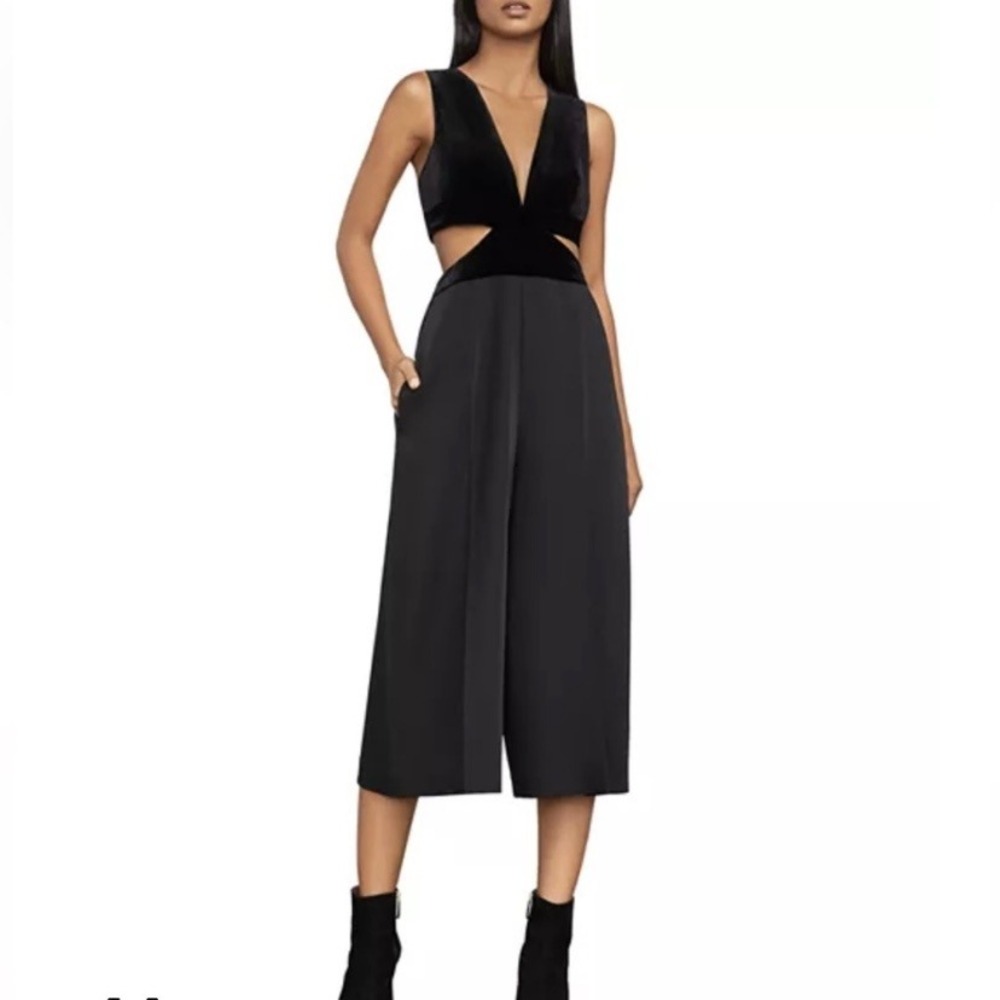BCBGMaxAzria‎ Olya Black Velvet Cutout Jumpsuit Womens XXS